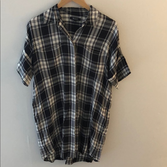 Madewell black + white plaid shirt dress M - Picture 1 of 4